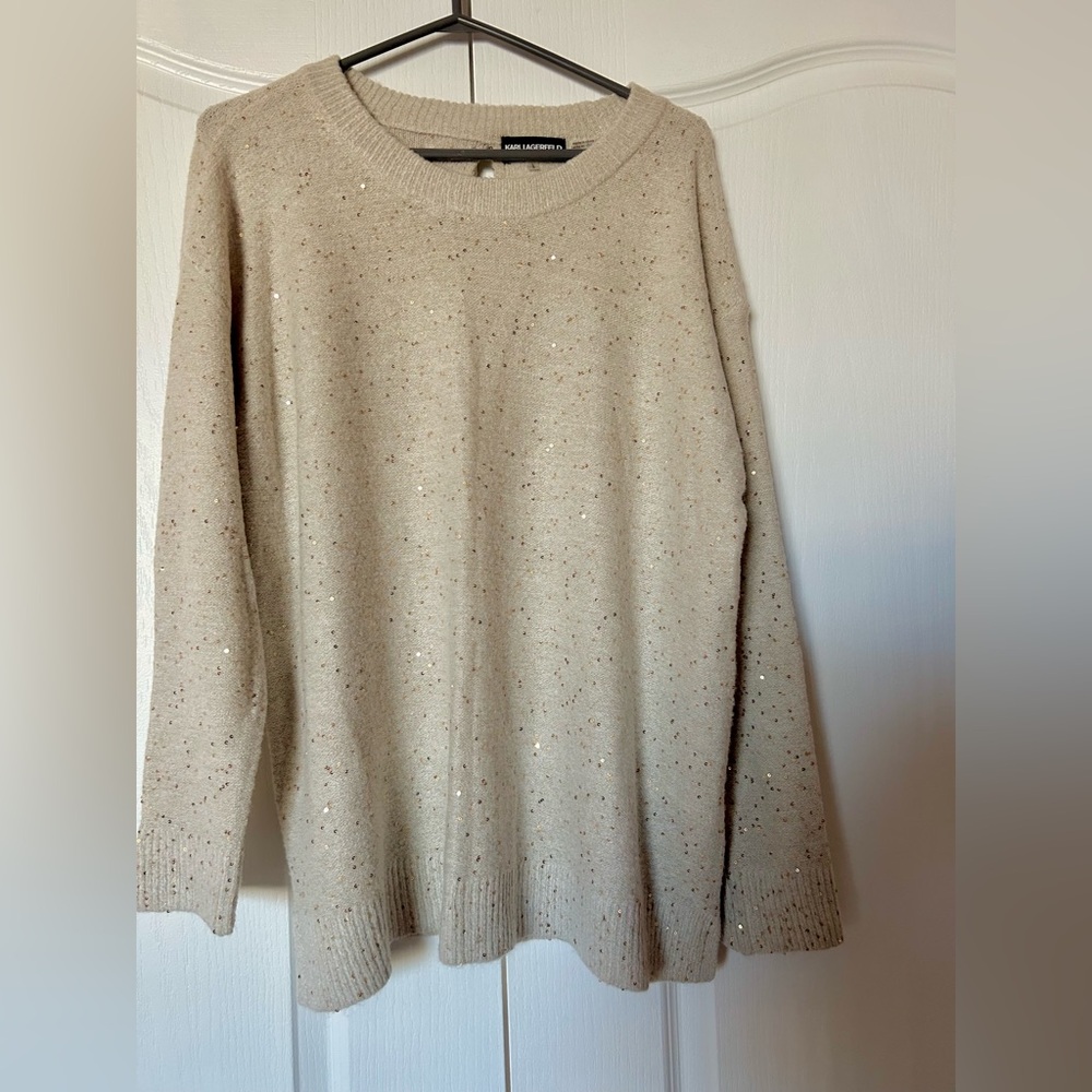 Karl Lagerfeld Beige Knit with Metallic Details Size Large